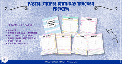 mockup of pastel stripes birthday tracker anniversaries