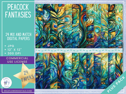 mockup of peacock fantasies digital papers mix and match papers