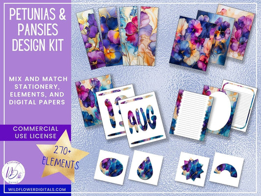 mockup of petunias and pansies design kit mix and match stationery designs