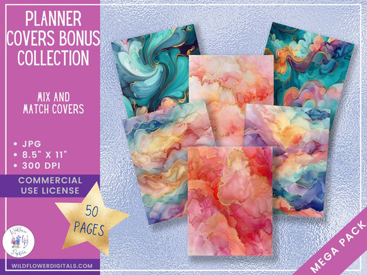 mockup of planner covers bonus collection digital papers mix and match