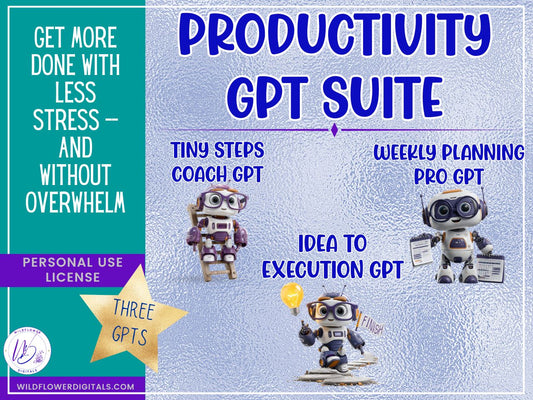 mockup of productivity gpt suite weekly planning idea to execution tiny steps coach