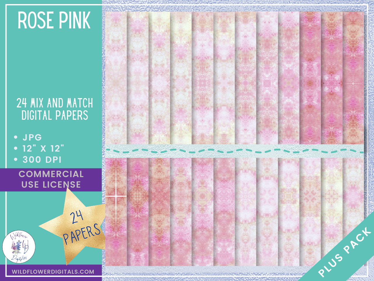 mockup of rose pink digital papers mix and match papers