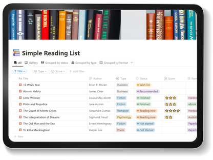 mockup of simple reading list notion template