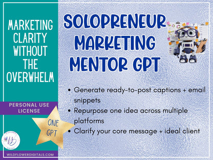 mockup of solopreneur marketing mentor gpt business productivity marketing