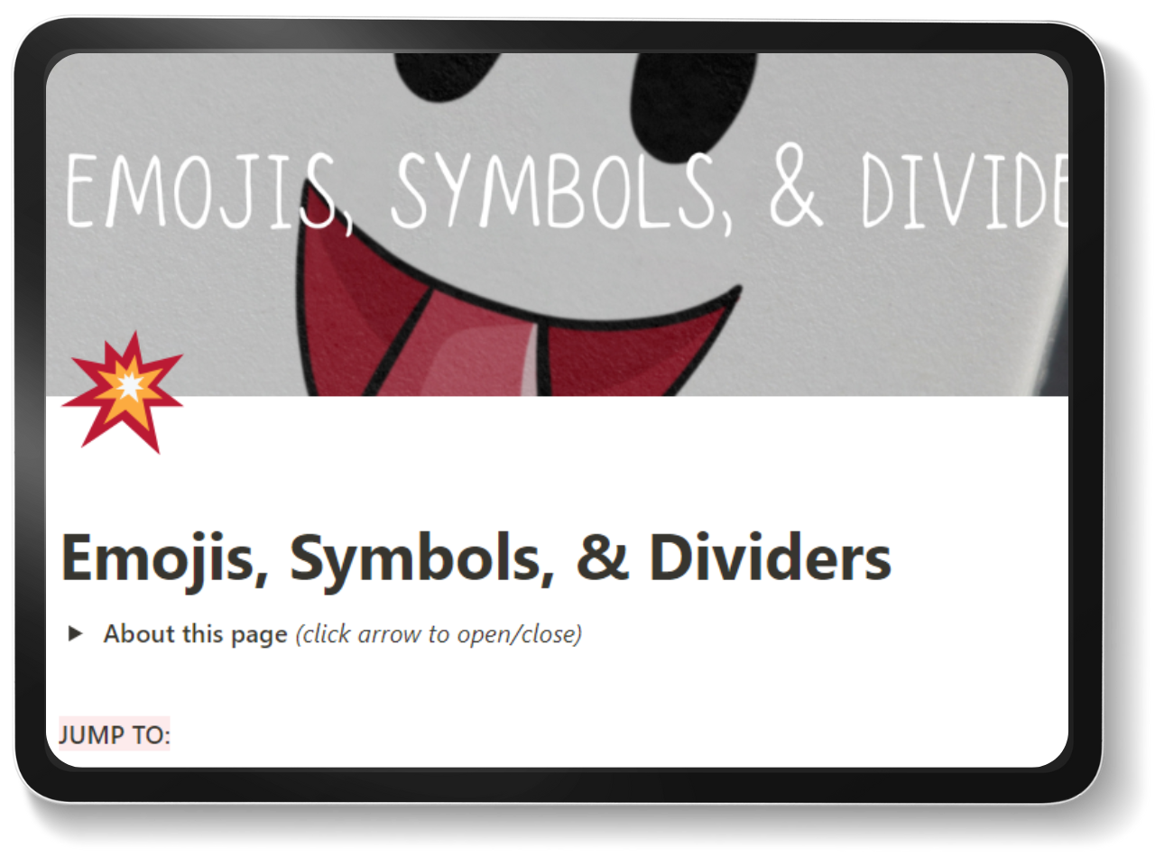 mockup of simple reading list notion template emojis symbols dividers