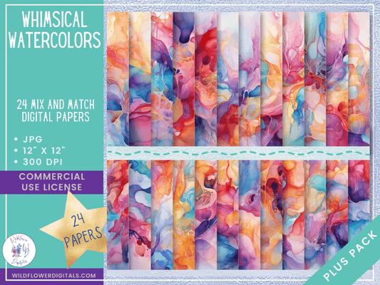 mockup of whimsical watercolors digital papers mix and match papers