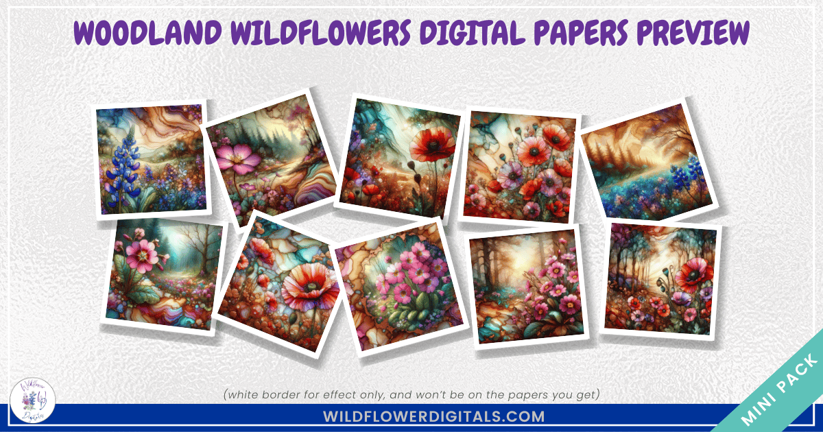 mockup of woodland wildflowers digital papers mix and match papers